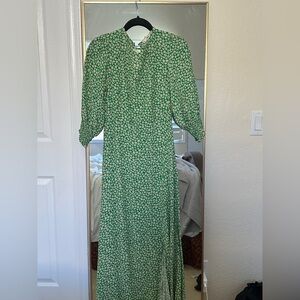 Mango Green Floral Long Sleeve Dress